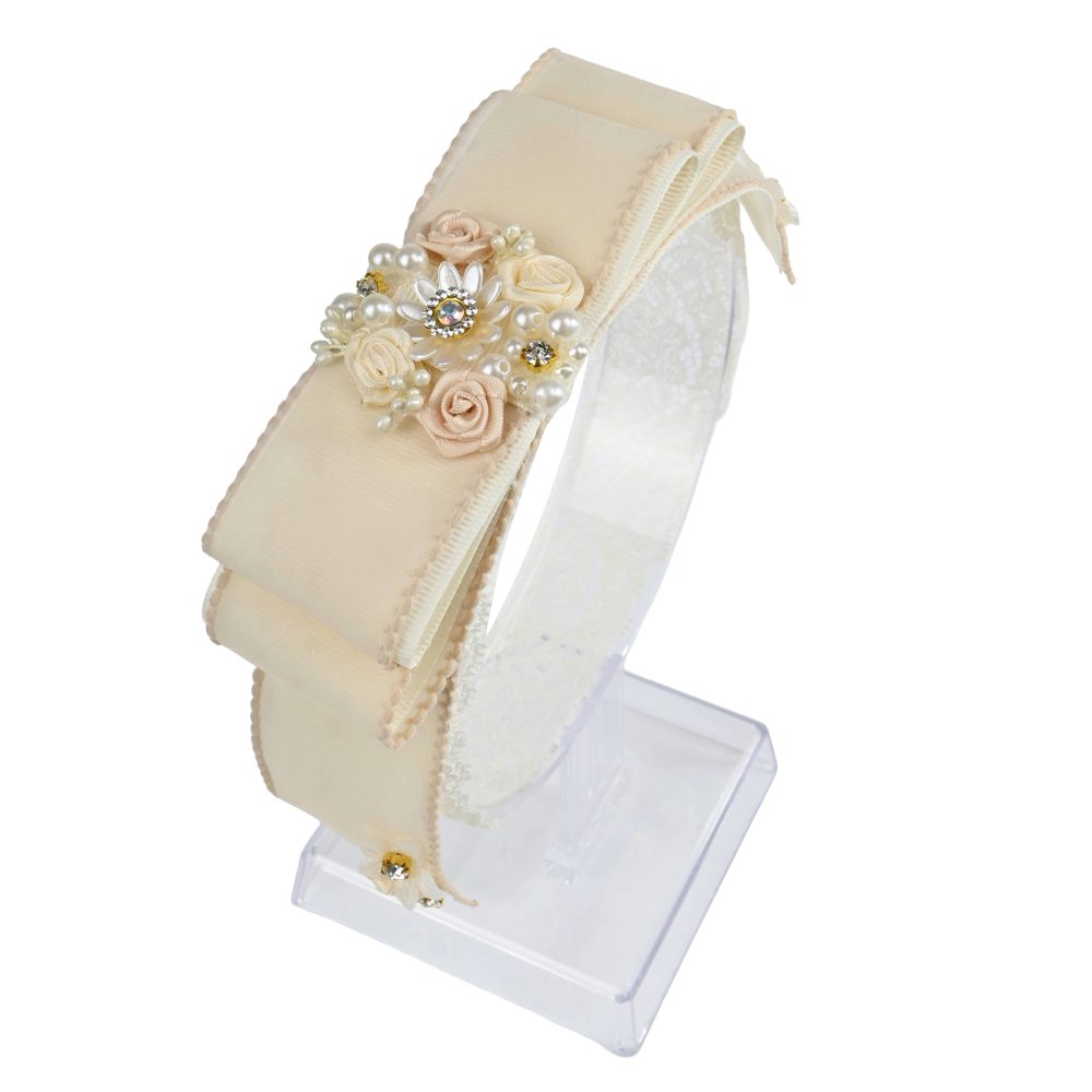 Κορδέλα μπεζ γαλλικος φιόγκος στρας