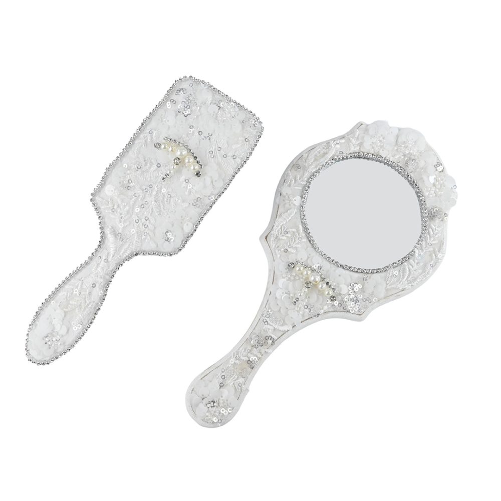 Σετ καθρέφτης βούρτσα λευκό πούλιες