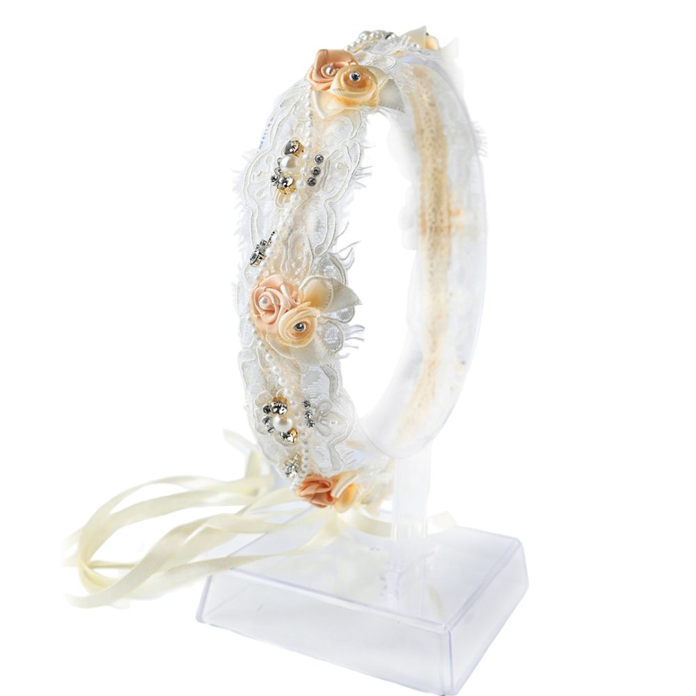 Στεφανάκι παιδικό ιβουάρ δαντέλα κορδονέ